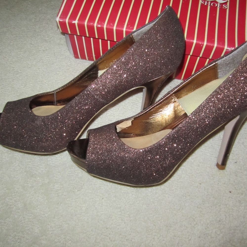 LAVA Shoes~Brown Bronze Sparkly Peep Toe Heels~9.5